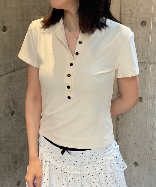 ROGER AND RAW(ロジャーアンドロウ)の「ヘンリーネック半袖トップス(Tシャツ/カットソー・レディース・ブラック/グレー/アイボリー・FREE)」の6枚目の写真