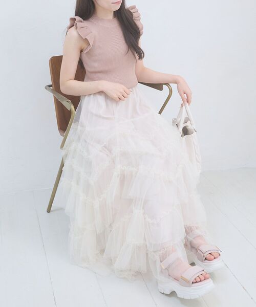 MAJESTIC LEGON(マジェスティックレゴン)の「ショルダーフリルノースリーブニット(ニット/セーター・レディース・アイボリー/ライトグレー/ブラック/ピンク・MEDIUM)」の12枚目の写真