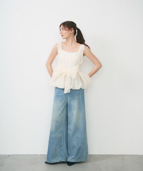 Lunea(ルネア)の「2wayリボンペプラムトップス / ribbon detail peplum top(タンクトップ・レディース・アイボリー/ブラック・FREE)」の5枚目の写真