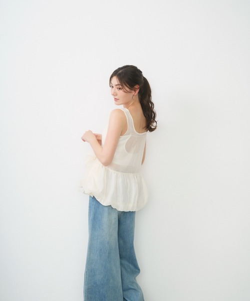 Lunea(ルネア)の「2wayリボンペプラムトップス / ribbon detail peplum top(タンクトップ・レディース・アイボリー/ブラック・FREE)」の8枚目の写真