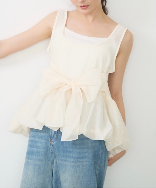 Lunea(ルネア)の「2wayリボンペプラムトップス / ribbon detail peplum top(タンクトップ・レディース・アイボリー/ブラック・FREE)」の22枚目の写真