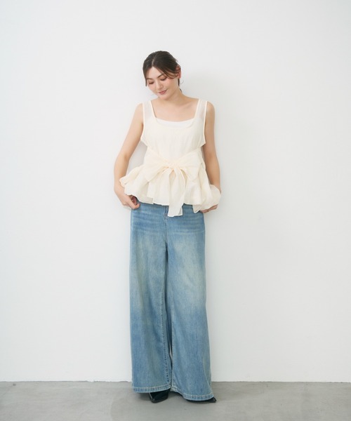Lunea(ルネア)の「2wayリボンペプラムトップス / ribbon detail peplum top(タンクトップ・レディース・アイボリー/ブラック・FREE)」の7枚目の写真