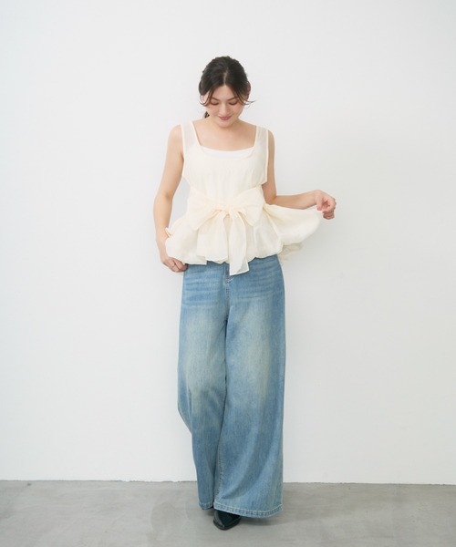 Lunea(ルネア)の「2wayリボンペプラムトップス / ribbon detail peplum top(タンクトップ・レディース・アイボリー/ブラック・FREE)」の6枚目の写真