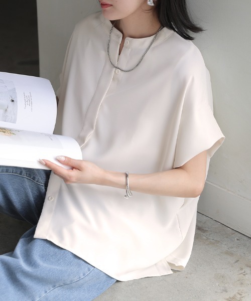 HUG.U(ハグユー)の「シワになりにくい きちんと半袖ブラウス(シャツ/ブラウス・レディース・ベージュ/ホワイト/ブラック・FREE)」の6枚目の写真