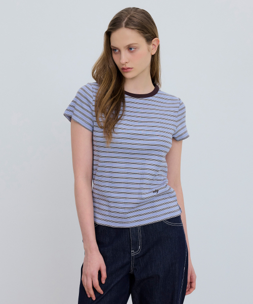 MIND BRIDGE WOMEN（マインドブリッジウーマン）の「[W]変形リブストライプ半袖Tシャツ - 2カラー（Tシャツ/カットソー・レディース・ブルー/アイボリー・55/66）」の3枚目の写真