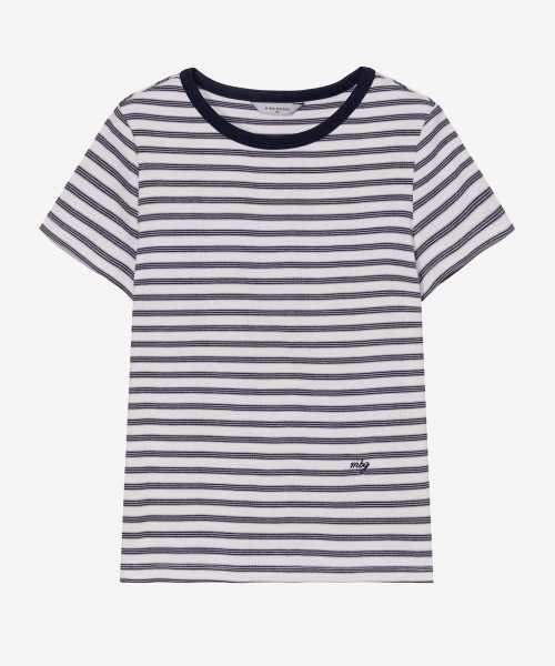 MIND BRIDGE WOMEN（マインドブリッジウーマン）の「[W]変形リブストライプ半袖Tシャツ - 2カラー（Tシャツ/カットソー・レディース・ブルー/アイボリー・55/66）」の4枚目の写真
