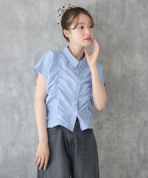 RETRO GIRL(レトロガール)の「フロントギャザーBL(シャツ/ブラウス・レディース・オフホワイト/ブルー/チャコールグレー・FREE)」の20枚目の写真