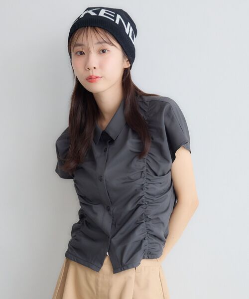 RETRO GIRL(レトロガール)の「フロントギャザーBL(シャツ/ブラウス・レディース・オフホワイト/ブルー/チャコールグレー・FREE)」の16枚目の写真