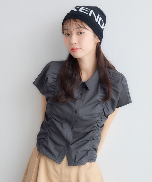 RETRO GIRL(レトロガール)の「フロントギャザーBL(シャツ/ブラウス・レディース・オフホワイト/ブルー/チャコールグレー・FREE)」の15枚目の写真