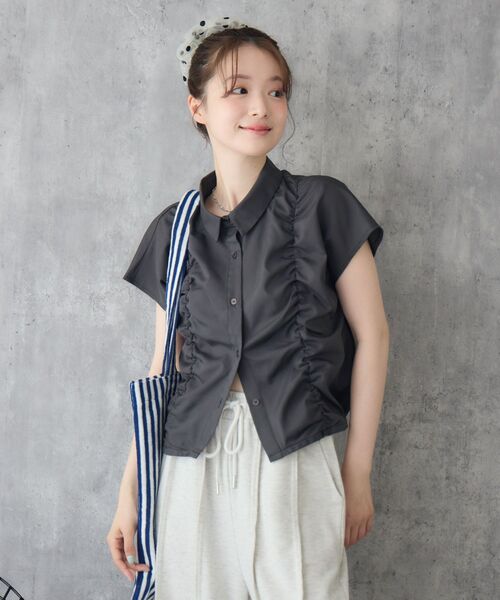 RETRO GIRL(レトロガール)の「フロントギャザーBL(シャツ/ブラウス・レディース・オフホワイト/ブルー/チャコールグレー・FREE)」の13枚目の写真