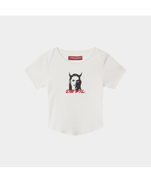 DEVIL PRINTING TIGHT HALF T-SHIRTS (WHITE)