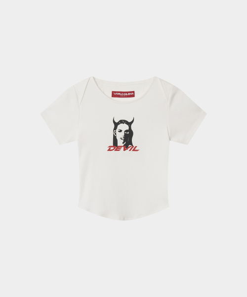 WORLDDILEMA（ワールドジレンマ）の「DEVIL PRINTING TIGHT HALF T-SHIRTS (WHITE)（Tシャツ/カットソー・レディース・ホワイト・LARGE/MEDIUM）」の3枚目の写真