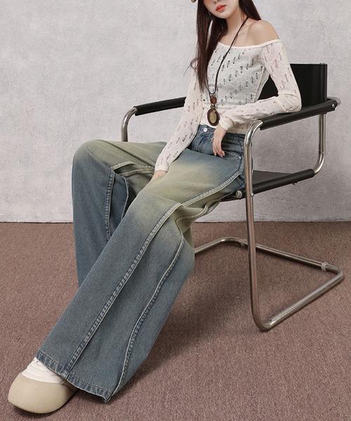 2ly2（トゥーリートゥー）の「デニムパンツ ワイド レディース ロング グラデーション ハイウエスト 無地 ルーズ ストレート ブルー（デニムパンツ・レディース・ブルー・FREE）」の9枚目の写真