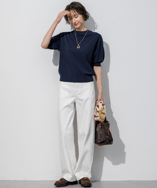 23区 L(ニジュウサンクオオキイサイズ)の「セミマットフリゼ リラクシー ニット Tシャツ(ニット/セーター・レディース・ダークブラウン系/ライラック系/ネイビー系/ライトオレンジ系・44/46)」の14枚目の写真