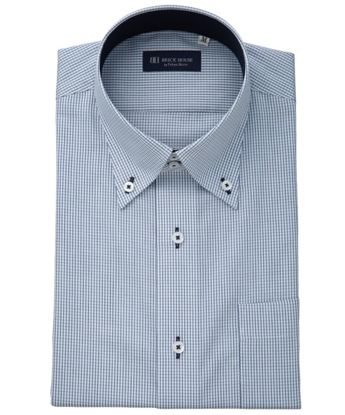 TOKYO SHIRTS(トウキョウシャツ)の「【吸水速乾】 形態安定ノンアイロン ドゥエボットーニ 半袖ビジネスワイシャツ(ビジネスシャツ・メンズ・ブルー・首回り39cm/首回り37cm/首回り43cm/首回り42cm/首回り41cm)」の1枚目の写真
