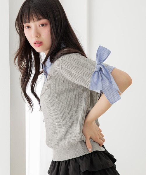 Heather（ヘザー）の「ドッキングリボンニットプルオーバー　1046530（ニット/セーター・レディース・グレー/ネイビー/アイボリー・FREE）」の6枚目の写真