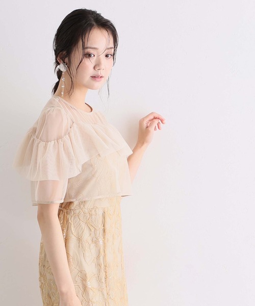 PourVous（プールヴー）の「スパンコール ヨークフリル レース ボレロ パーティードレス セレモニー ミモレ丈&袖あり 結婚式二次会 フォーマル お呼ばれ オケージョンドレス 同窓会成人式（ドレス・レディース・ベージュ/ブルー/ブラック・M）」の18枚目の写真