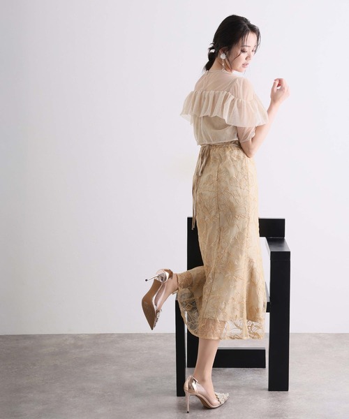 PourVous（プールヴー）の「スパンコール ヨークフリル レース ボレロ パーティードレス セレモニー ミモレ丈&袖あり 結婚式二次会 フォーマル お呼ばれ オケージョンドレス 同窓会成人式（ドレス・レディース・ベージュ/ブルー/ブラック・M）」の20枚目の写真