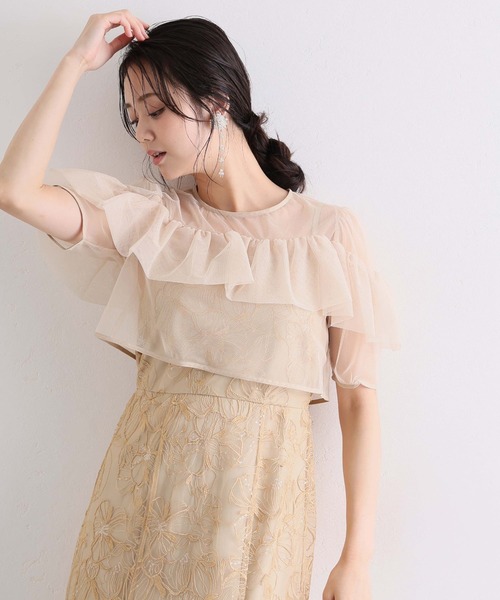 PourVous（プールヴー）の「スパンコール ヨークフリル レース ボレロ パーティードレス セレモニー ミモレ丈&袖あり 結婚式二次会 フォーマル お呼ばれ オケージョンドレス 同窓会成人式（ドレス・レディース・ベージュ/ブルー/ブラック・M）」の21枚目の写真