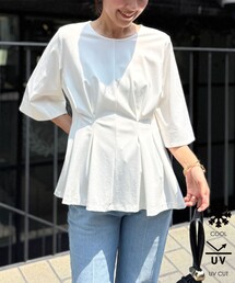 NOLLEY’S | 《接触冷感/UVカット》ウォッシャブルハイスペックジャージペプラムプルオーバー(Tシャツ/カットソー)