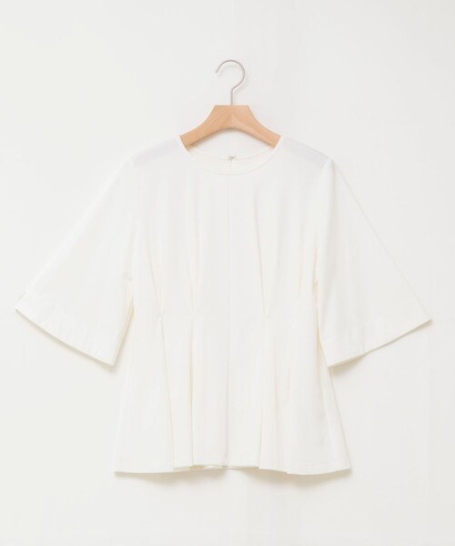 NOLLEY’S(ノーリーズ)の「《接触冷感/UVカット》ウォッシャブルハイスペックジャージペプラムプルオーバー(Tシャツ/カットソー・レディース・ブラック/オフホワイト/ベージュ・38)」の12枚目の写真