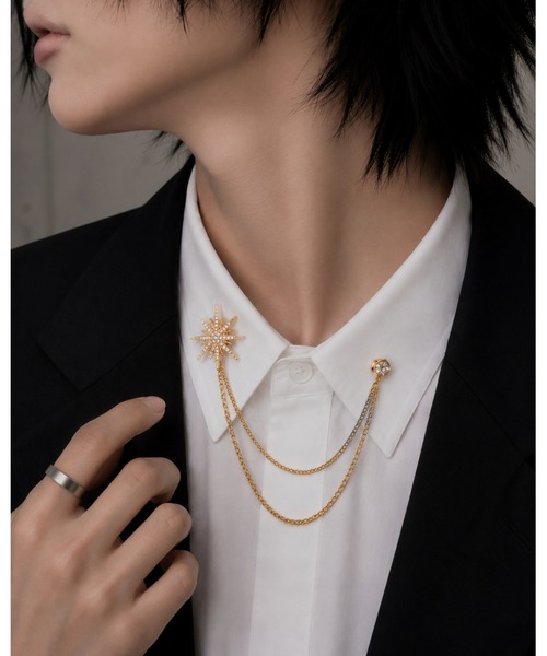 Bls】【ZA】【Bling Leads】襟ブローチ マルチチェーン スター
