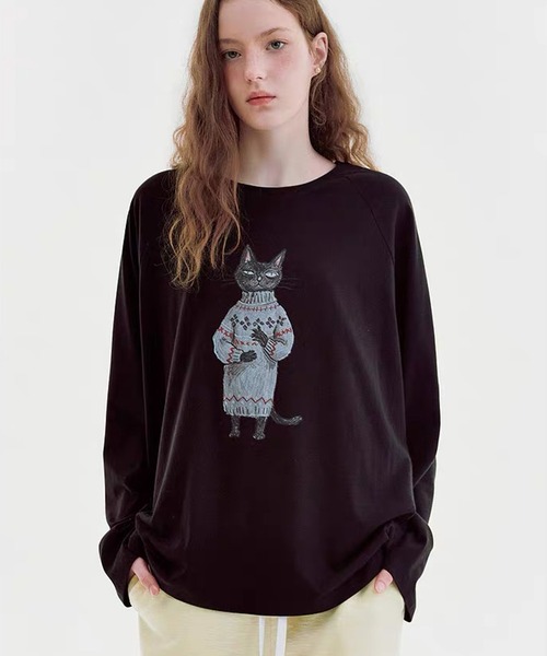 Fano Studios（ファノ ストゥディオズ）の「キャットモチーフ ロングスリーブトップス FQ26S125【Fano Studios】【2026AW】（Tシャツ/カットソー・レディース・ブラック・S/M/L）」の4枚目の写真