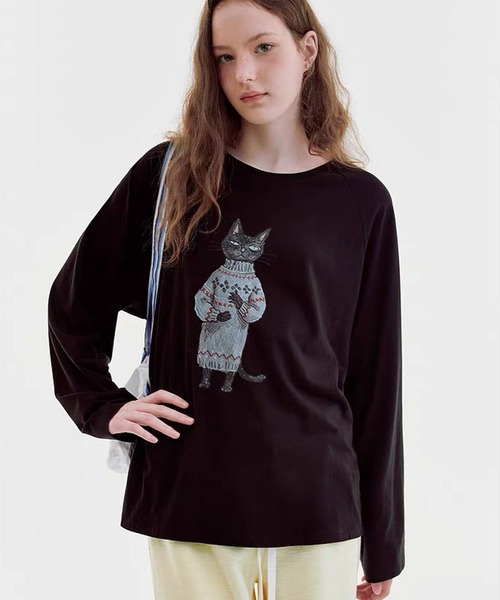Fano Studios（ファノ ストゥディオズ）の「キャットモチーフ ロングスリーブトップス FQ26S125【Fano Studios】【2026AW】（Tシャツ/カットソー・レディース・ブラック・S/M/L）」の5枚目の写真