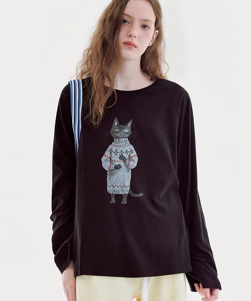 Fano Studios（ファノ ストゥディオズ）の「キャットモチーフ ロングスリーブトップス FQ26S125【Fano Studios】【2026AW】（Tシャツ/カットソー・レディース・ブラック・S/M/L）」の6枚目の写真