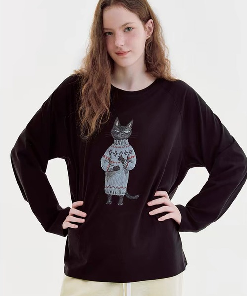 Fano Studios（ファノ ストゥディオズ）の「キャットモチーフ ロングスリーブトップス FQ26S125【Fano Studios】【2026AW】（Tシャツ/カットソー・レディース・ブラック・S/M/L）」の7枚目の写真