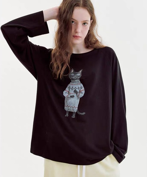 Fano Studios（ファノ ストゥディオズ）の「キャットモチーフ ロングスリーブトップス FQ26S125【Fano Studios】【2026AW】（Tシャツ/カットソー・レディース・ブラック・S/M/L）」の8枚目の写真