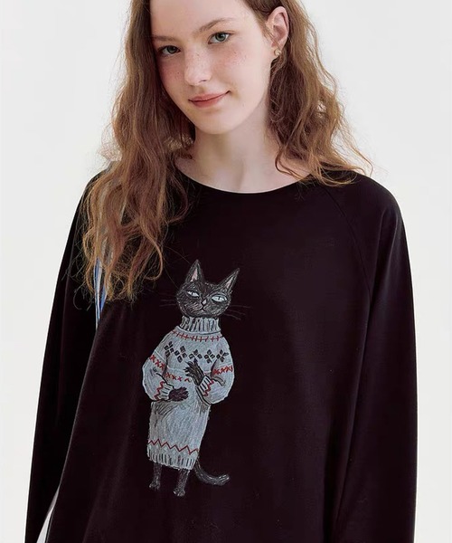 Fano Studios（ファノ ストゥディオズ）の「キャットモチーフ ロングスリーブトップス FQ26S125【Fano Studios】【2026AW】（Tシャツ/カットソー・レディース・ブラック・S/M/L）」の9枚目の写真