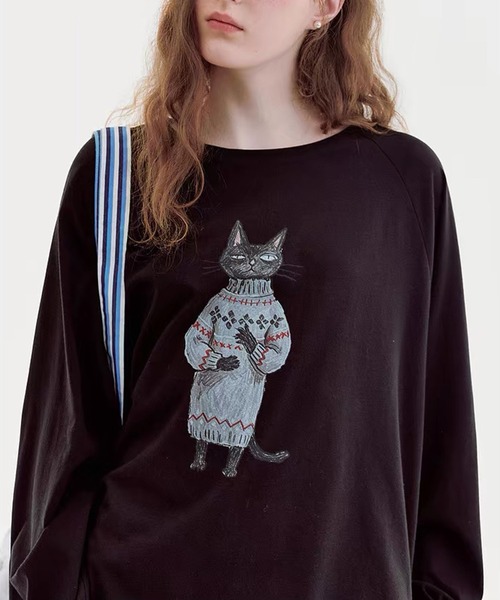 Fano Studios（ファノ ストゥディオズ）の「キャットモチーフ ロングスリーブトップス FQ26S125【Fano Studios】【2026AW】（Tシャツ/カットソー・レディース・ブラック・S/M/L）」の11枚目の写真