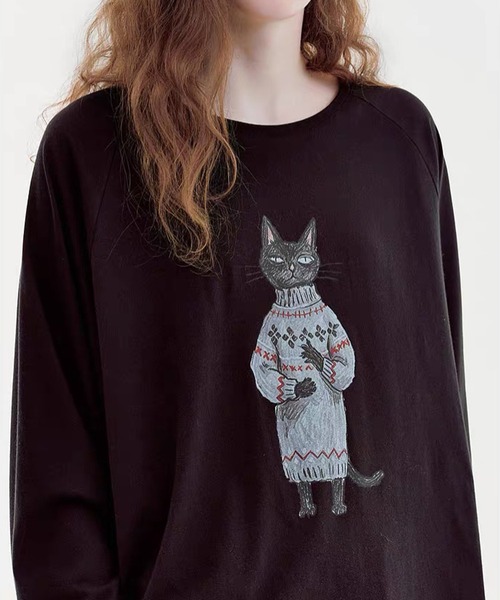 Fano Studios（ファノ ストゥディオズ）の「キャットモチーフ ロングスリーブトップス FQ26S125【Fano Studios】【2026AW】（Tシャツ/カットソー・レディース・ブラック・S/M/L）」の12枚目の写真