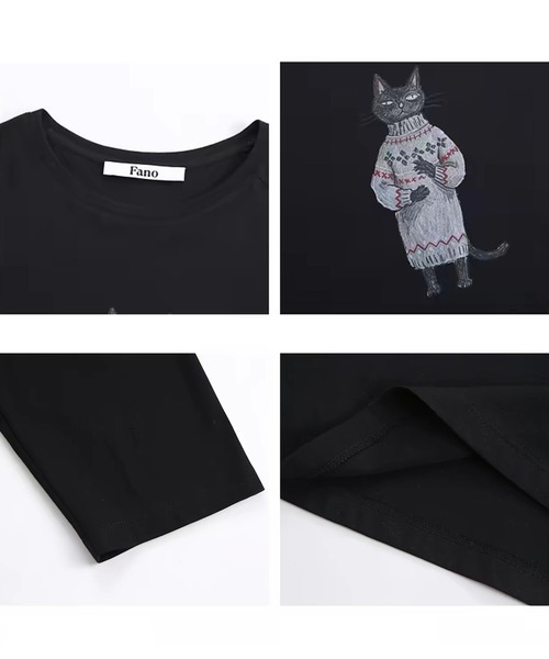 Fano Studios（ファノ ストゥディオズ）の「キャットモチーフ ロングスリーブトップス FQ26S125【Fano Studios】【2026AW】（Tシャツ/カットソー・レディース・ブラック・S/M/L）」の14枚目の写真