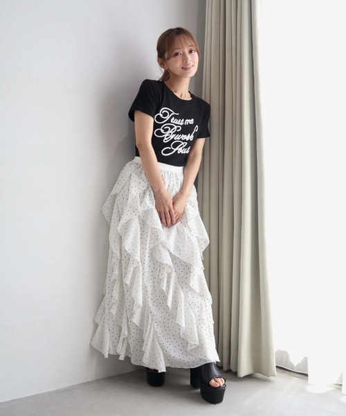 CECIL McBEE(セシルマクビー)の「【CECIL McBEE】ドット柄メローフリルロングスカート(スカート・レディース・ブラック/オフホワイト/アイボリー・MEDIUM)」の6枚目の写真