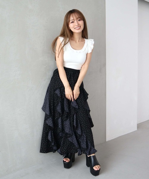 CECIL McBEE(セシルマクビー)の「【CECIL McBEE】ドット柄メローフリルロングスカート(スカート・レディース・ブラック/オフホワイト/アイボリー・MEDIUM)」の10枚目の写真