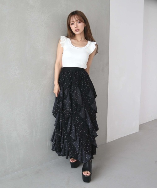 CECIL McBEE(セシルマクビー)の「【CECIL McBEE】ドット柄メローフリルロングスカート(スカート・レディース・ブラック/オフホワイト/アイボリー・MEDIUM)」の11枚目の写真
