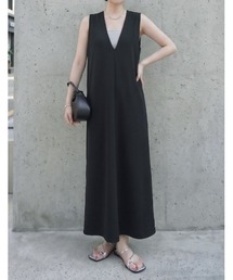 Re:EDIT | [接触冷感/UVカット97%以上/UPF50+/防シワ/低身長サイズ有］カットジョーゼットノースリーブVネックワンピース(ジャンパースカート)