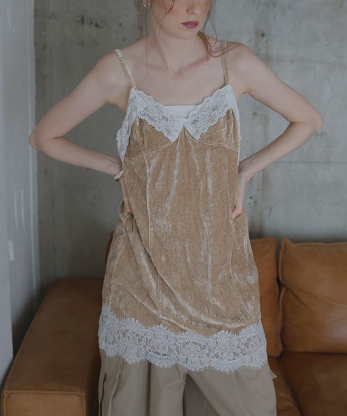 Mili affinity(ミリアフィニティー)の「ベロアレースキャミワンピース(ワンピース・レディース・ブラック/ベージュ/ブラウン・FREE)」の8枚目の写真