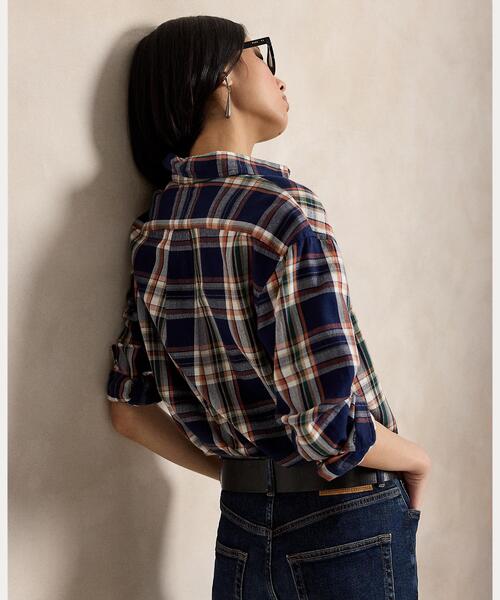 POLO RALPH LAUREN(ポロ ラルフ ローレン)の「リラックス フィット チェック コットン シャツ(シャツ/ブラウス・レディース・ネイビー系1・M/S/XS/XXS/L)」の4枚目の写真
