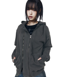 Double Zippered Zip-Up Hoodie (Dark Gray)