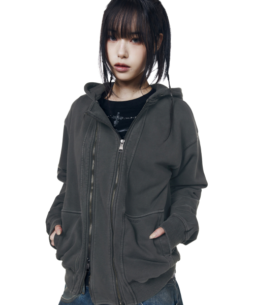 AAKAM(アーカム)の「Double Zippered Zip-Up Hoodie (Dark Gray)(パーカー・レディース・その他・1/2)」の1枚目の写真