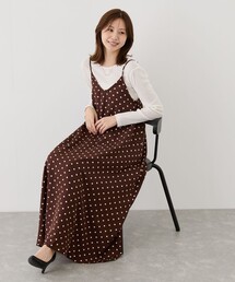 リボン付きドットキャミワンピース