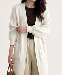 縦長ラインですっきり細見えが叶う♪Vネックロングニットカーディガン/ふんわり/あたたか/ウォッシャブル/秋冬/フェミニン