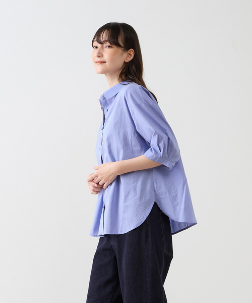 LOGEMENT DE CLAIRE（ロジュモンドクレール）の「レギュラーカラー6分袖シャツ（シャツ/ブラウス・レディース・ブラウン系その他/ライトベージュ/ブルー・FREE）」の3枚目の写真