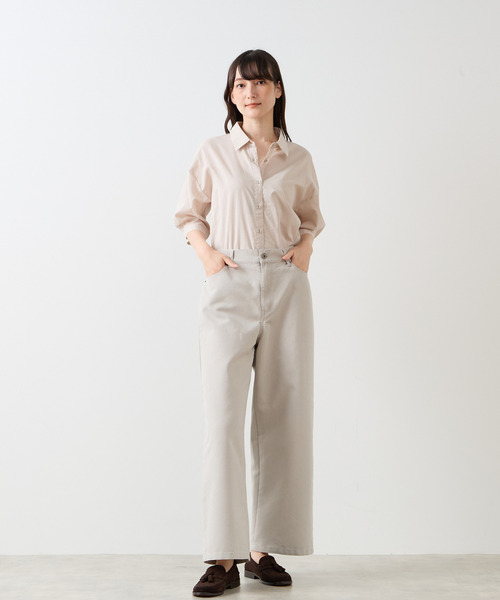 LOGEMENT DE CLAIRE（ロジュモンドクレール）の「レギュラーカラー6分袖シャツ（シャツ/ブラウス・レディース・ブラウン系その他/ライトベージュ/ブルー・FREE）」の4枚目の写真