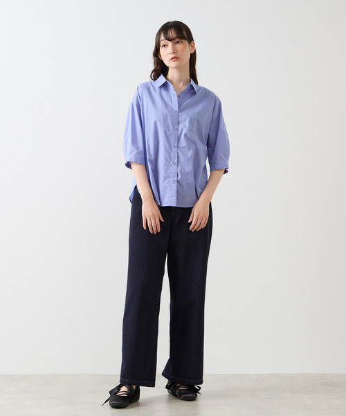 LOGEMENT DE CLAIRE（ロジュモンドクレール）の「レギュラーカラー6分袖シャツ（シャツ/ブラウス・レディース・ブラウン系その他/ライトベージュ/ブルー・FREE）」の12枚目の写真