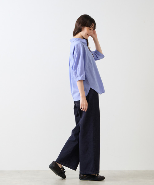LOGEMENT DE CLAIRE（ロジュモンドクレール）の「レギュラーカラー6分袖シャツ（シャツ/ブラウス・レディース・ブラウン系その他/ライトベージュ/ブルー・FREE）」の14枚目の写真
