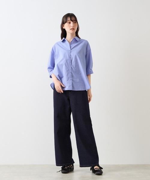 LOGEMENT DE CLAIRE（ロジュモンドクレール）の「レギュラーカラー6分袖シャツ（シャツ/ブラウス・レディース・ブラウン系その他/ライトベージュ/ブルー・FREE）」の16枚目の写真